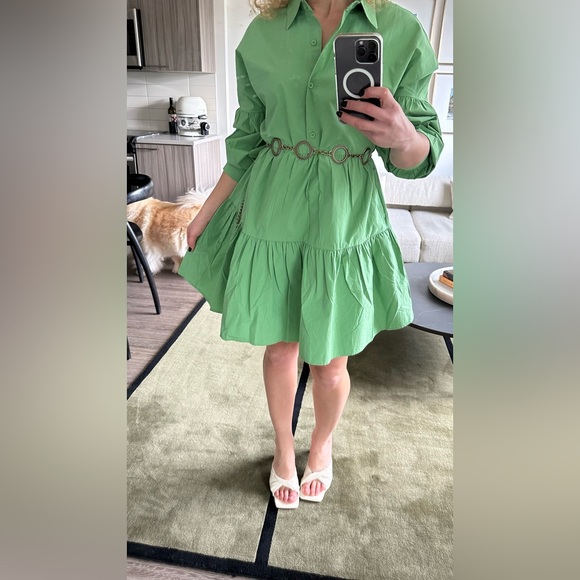 Oak + Fort Peppermint COLLARED BUTTON FRONT TIERED DRESS Size M - Picture 6 of 11